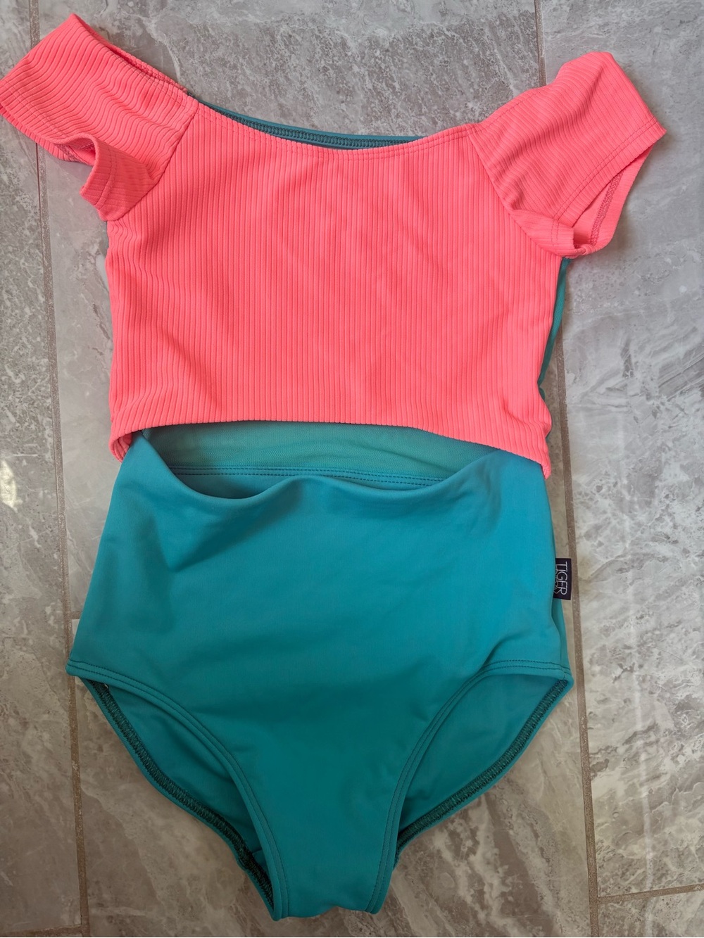 Kids Two-Tone Pink and Teal One-Piece Leotard - TIGER FRIDAY Dancewear